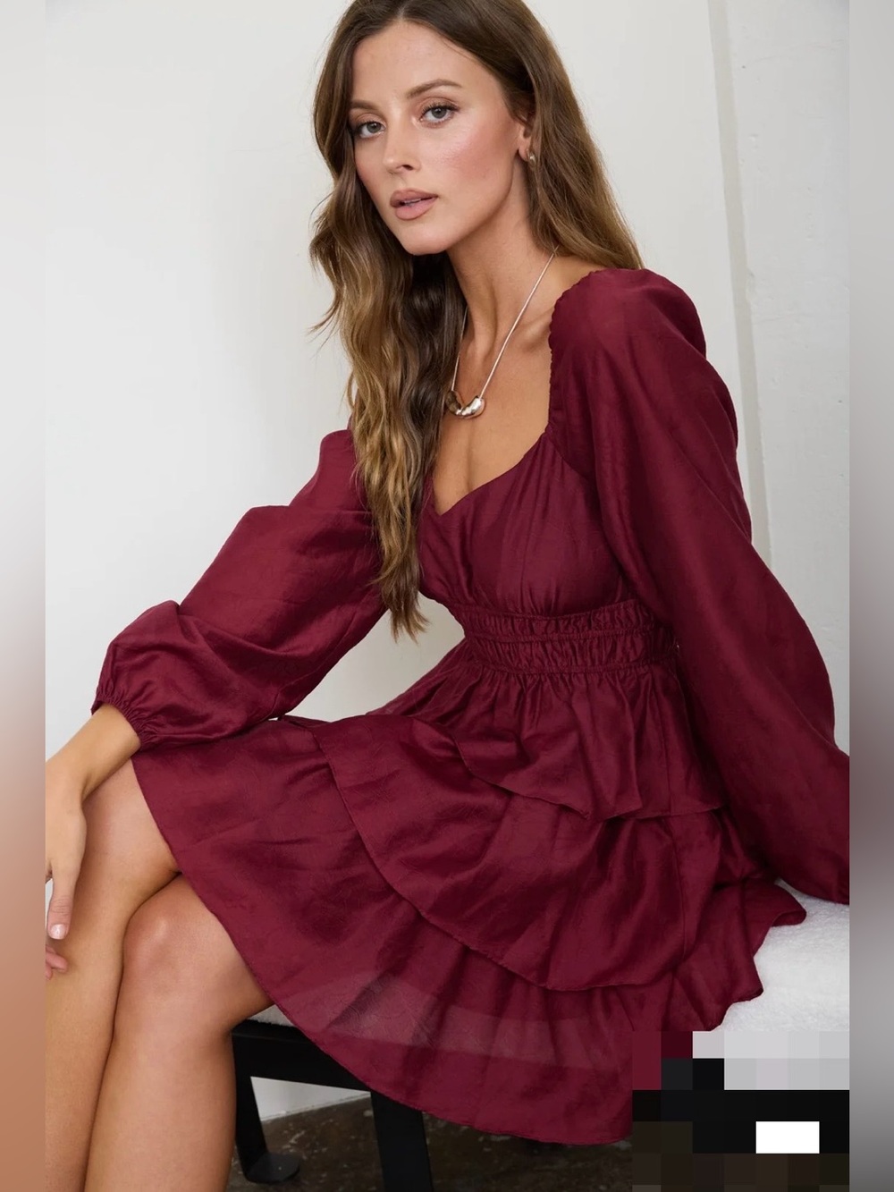 Blu Pepper Burgundy Long-Sleeve Tiered Mini Dress